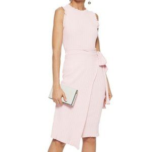MILLY Ruffle-trimmed ribbed-knit wrap dress